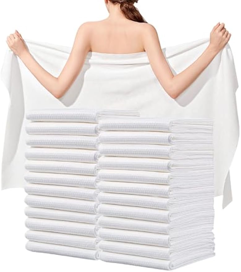 Disposable Bath Towels, 25 Pcs 55" x 27.5" Ultra Soft, Quick Dry Disposable Body Towels, Portable Travel Towel for Hotel Camping Beach Swimming Gym Sauna Spa, Personal Care Pet Towels