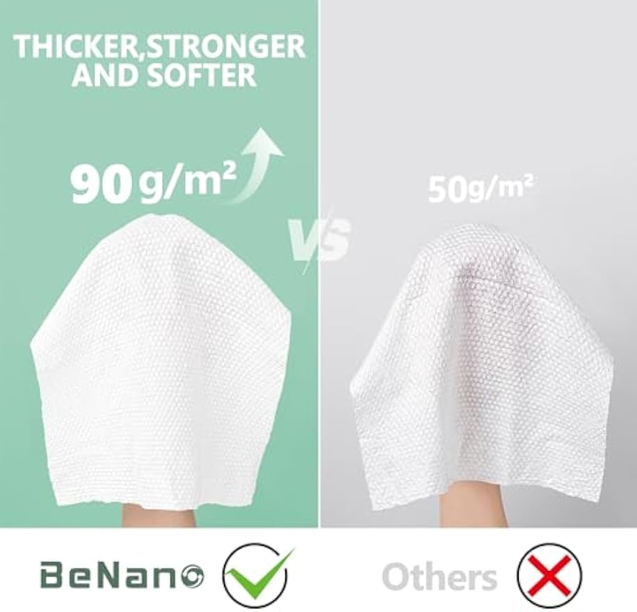 Benano 11.8x9.4 in Compressed Face Towels | Disposable Washcloths, 22 Pcs | Sensitive skin friendly, 100% USDA Biobased thick towelettes. Quick-dry portable wipes for daily face washing, travel.