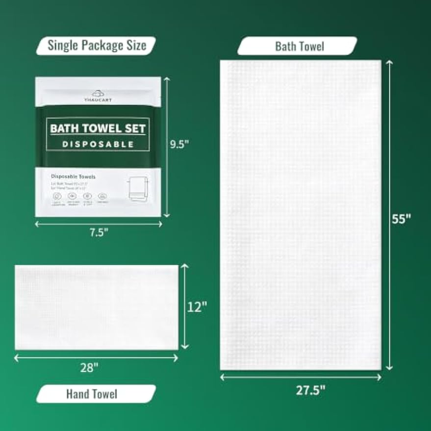 10 Pack Disposable Bath Towel Set, Large 1 Bath Towel with 1 Hand Towel | Individually Wrapped Travel Towels, Soft Absorbent Body Towels for Camping, Hotel, Gym, Beach, RV and Outdoor