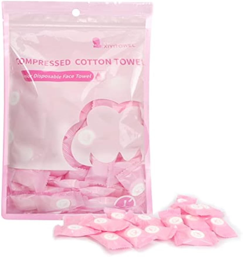 Classycoo Compressed Towels Tablets - Face Towels Disposable, Mini 100 Pack | Soft Individually Wrapped, Cotton, Expands in Seconds, Candy-Shaped, NO-Odor, Facial Washcloths Cleaning/Travel/Camping, Pink