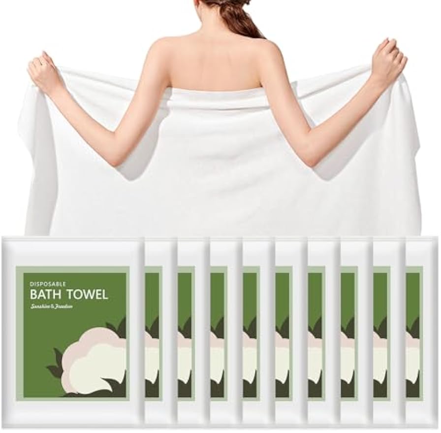 Disposable Bath Towels, 10 Pack 55" x 27.5" Ultra Soft, Quick Dry Disposable Body Towels, Portable Travel Towel for Hotel Camping Beach Swimming Gym Sauna Spa, Personal Care Pet Towels