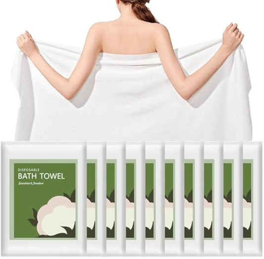 Disposable Bath Towels, 10 Pack 55" x 27.5" Ultra Soft, Quick Dry Disposable Body Towels, Portable Travel Towel for Hotel Camping Beach Swimming Gym Sauna Spa, Personal Care Pet Towels