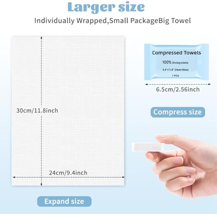 Compressed Towels, Large Size Disposable Face Compressed Towel, 30 PCS Ultra Soft Portable Washcloths Tablets Reusable for Travel, Camping, Hiking, Sport, Beauty, Home Hand Cloths, Outdoor