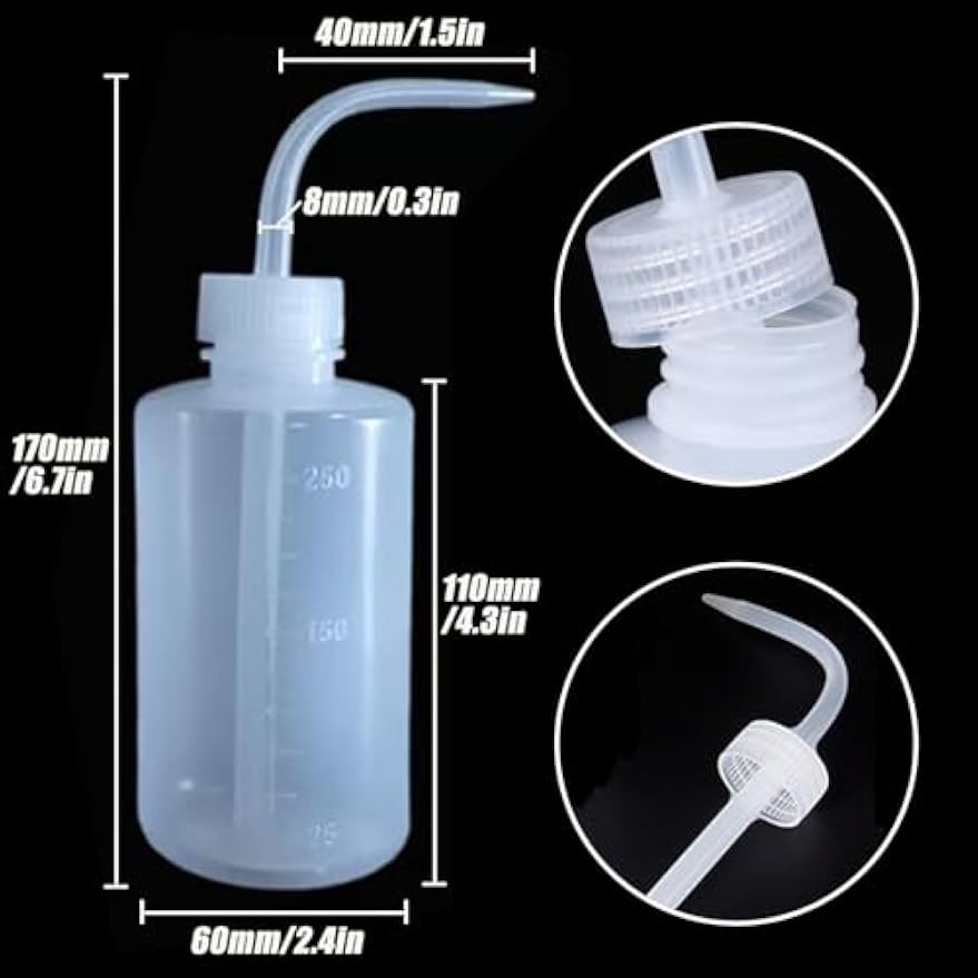 Squeeze Bottles 3-Pack (250ml/8.45oz) Leak-Proof Wash Bottle | For Cleaning, Watering & Precision Tasks, LDPE Squirt Bottles with Angled Nozzle & Measurement Scale