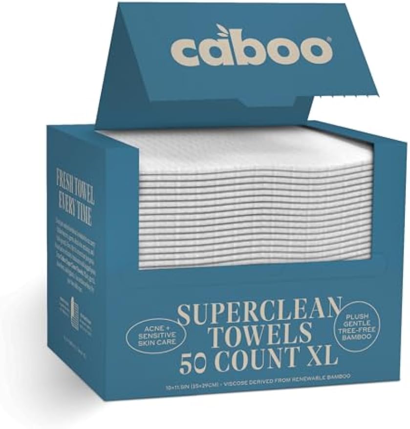 Caboo Tree Free Disposable Face Towels – 50 Soft, Lint-Free Towels | Extra-Large 10x11.5” | Gentle Alternative to Makeup Wipes & Washcloths