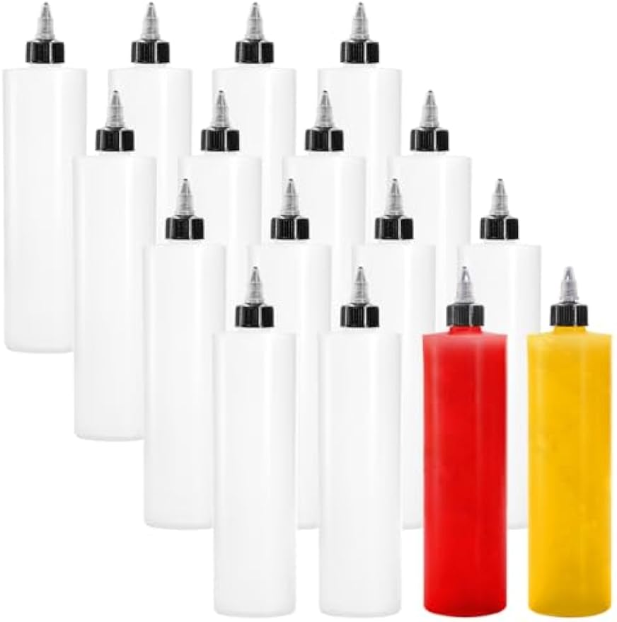 Bekith 12 Pack 16oz Condiment Squeeze Bottles with Twist Top Caps, Empty Squeeze Bottles Plastic Squirt Bottle for Icing, Cookie Decorating, Sauces, Arts and Crafts