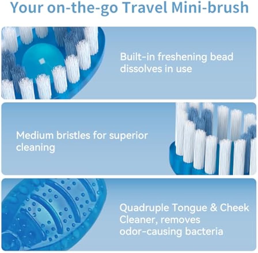 40 Count Disposable Mini Travel Toothbrushes Individually Wrapped, 5 in 1 Pre-Pasted Mini-Brush+Floss+Pick+Tongue Scraper, On The Go Toothbrush with Freshening Bead, Coolmint