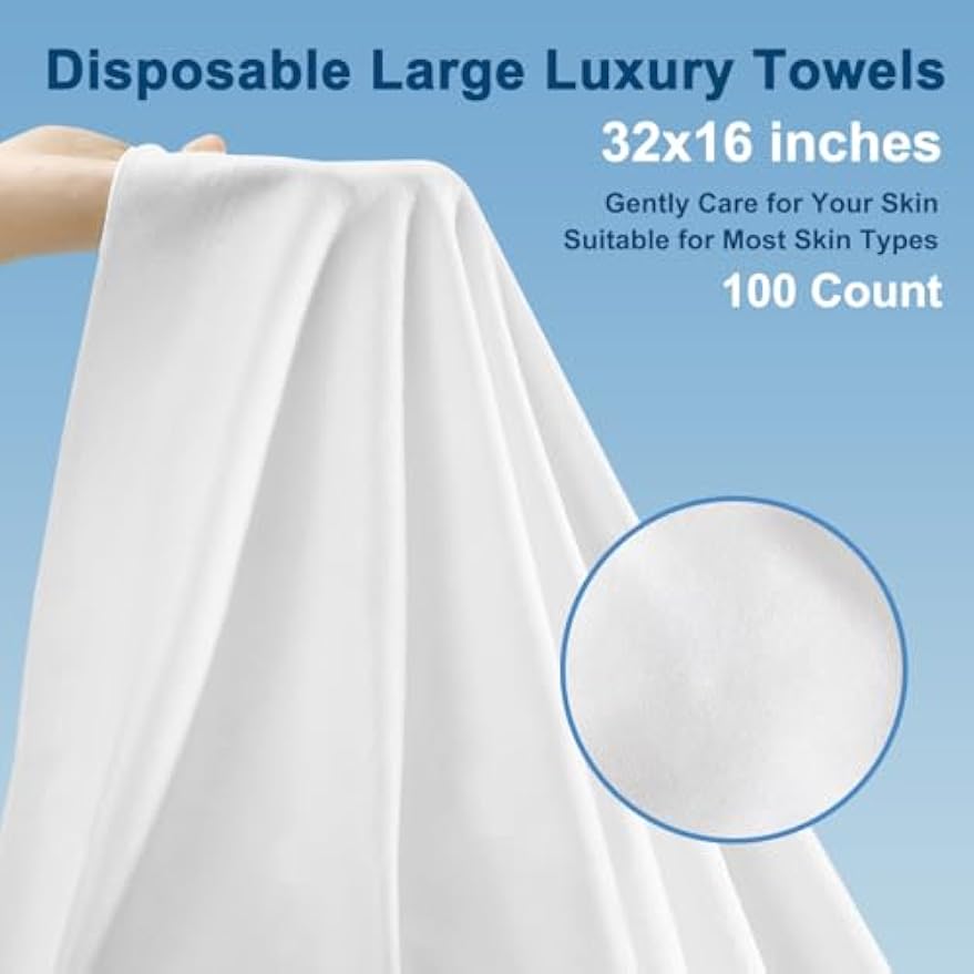 Disposable Towels 100 Count, 32"x16" Ultra Absorbent & Soft Disposable Body Towels, Single-Use Cleaning Towels, Suitable for Home, Salon, Travel, Comping, Gym, Pet, Bulk Towel