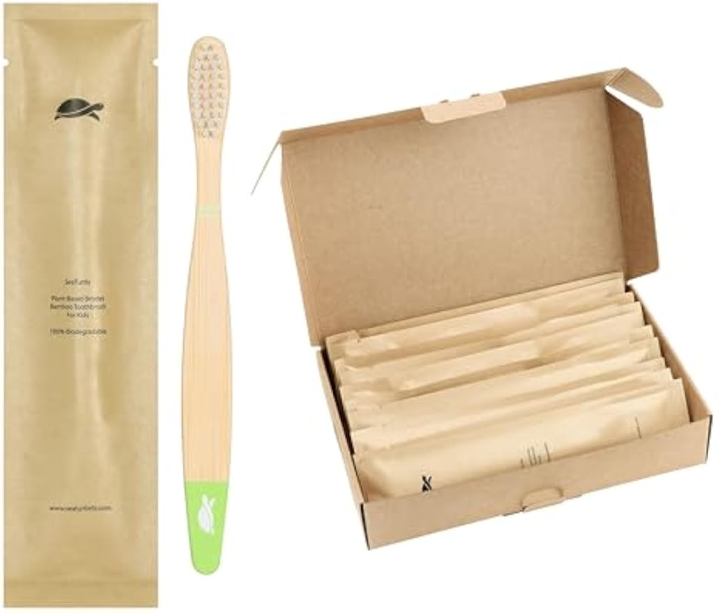 Sea Turtle Plant-Based Bristles, Soft Bamboo Toothbrushes, Individually Sealed for Kids (10 Pack)