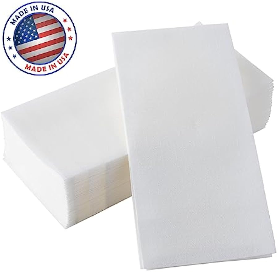 300 Pack Disposable Guest Hand Towels for Bathroom, Linen-Feel, Medium Size | Thick and Absorbent Cloth-Like Paper Napkins, Made in USA, White, 8x17 in, for Parties, Weddings, Events, Guest Bathrooms