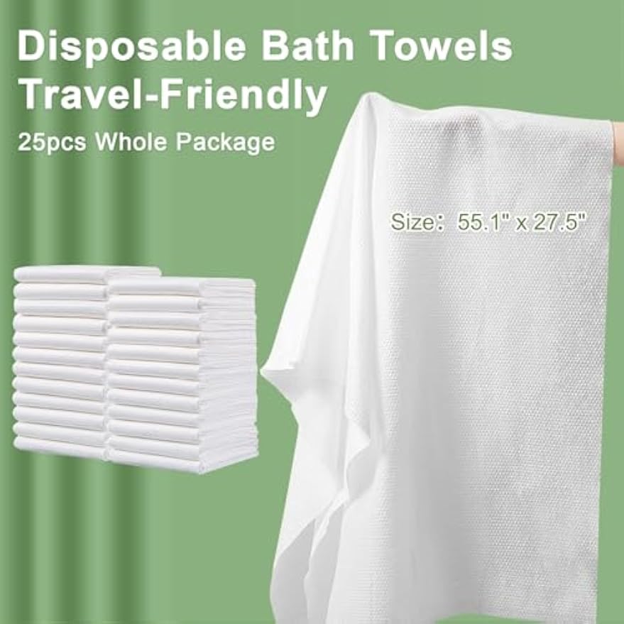 Disposable Bath Towels, 25 Pcs 55" x 27.5" Ultra Soft, Quick Dry Disposable Body Towels, Portable Travel Towel for Hotel Camping Beach Swimming Gym Sauna Spa, Personal Care Pet Towels