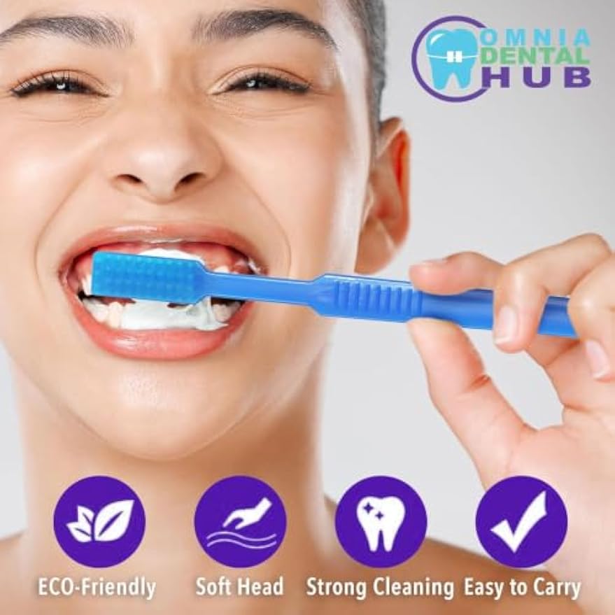 Omnia Disposable Pre-Pasted Toothbrushes | 100 Pcs Individually Wrapped Pre Pasted Toothbrush | Single Use Waterless Tooth Brush for Hotel, Camping, Homeless Gift | Multi Color