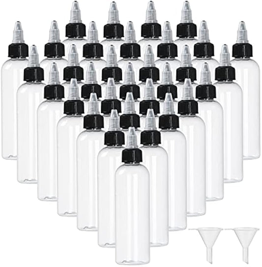 32 Pack 4oz Boston Dispensing Bottle Empty Round LDPE Plastic Squeeze Dropper Bottles Squeeze Bottle with Twist Top Cap for Liquids Oils Art Crafts Kitchen Household