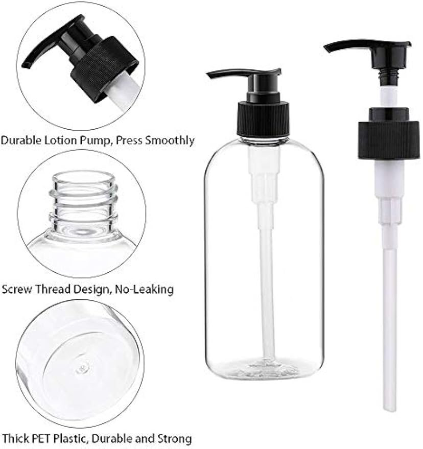 Empty Plastic Pump Bottles Dispenser 4 Pack 16oz/500ml Portable Clear BPA-Free Cylinder Shampoo Lotion Hand Pump Bottle Durable Refillable Containers