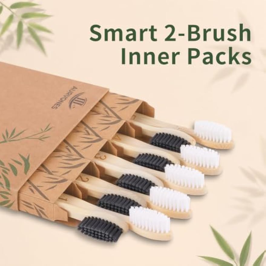 Bamboo Toothbrushes Soft Bristles, 10 Pack Natural Toothbrush | Eco Friendly Plastic Free Toothbrush Castor Oil Bristles, BPA Free Wooden Toothbrush for Family & Travel