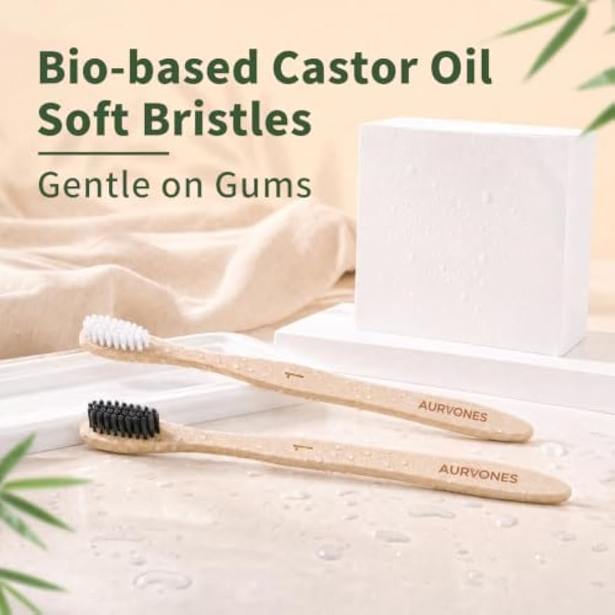 Bamboo Toothbrushes Soft Bristles, 10 Pack Natural Toothbrush | Eco Friendly Plastic Free Toothbrush Castor Oil Bristles, BPA Free Wooden Toothbrush for Family & Travel