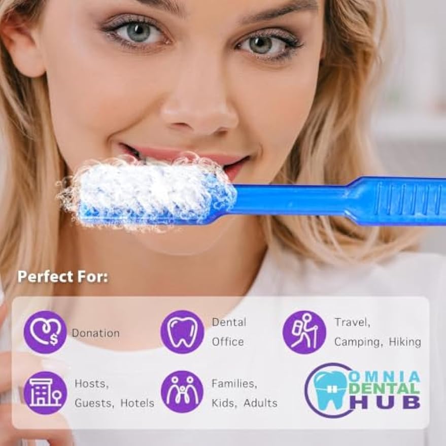 Omnia Disposable Pre-Pasted Toothbrushes | 100 Pcs Individually Wrapped Pre Pasted Toothbrush | Single Use Waterless Tooth Brush for Hotel, Camping, Homeless Gift | Multi Color