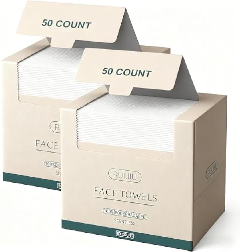 Disposable Face Towels, Large 10"× 12" Clean Face Towels 100 Count | Facial Towels, Soft & Thick Facial Tissue Wipes, for Daily Cleansing, Makeup Removal, for Sensitive Skin Care