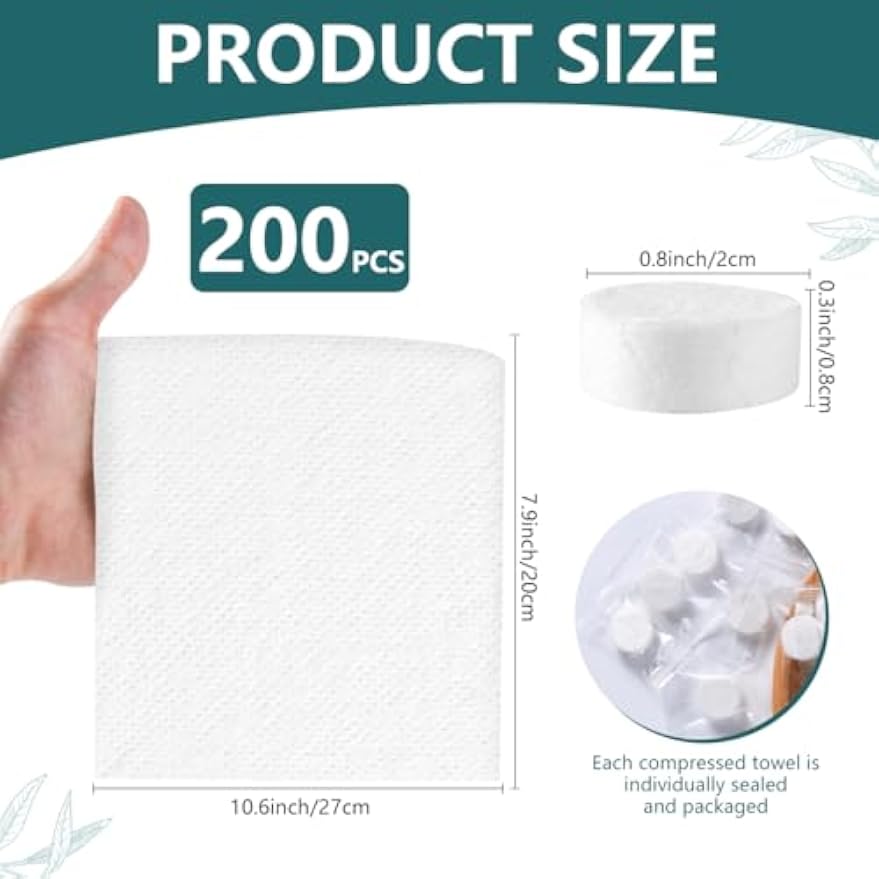 KISEER 200 Pieces Compressed Towels Portable Disposable Mini Compressed Coin Tissue Toilet Paper Tablets for Travel, Camping, Hiking, Sport, Beauty Salon, Hand Wipes