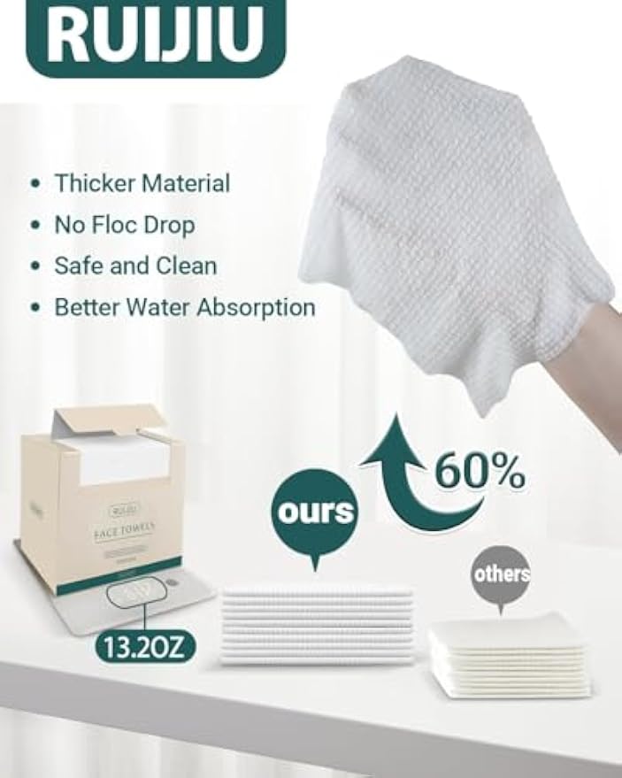 Disposable Face Towels, Large 10"× 12" Clean Face Towels 100 Count | Facial Towels, Soft & Thick Facial Tissue Wipes, for Daily Cleansing, Makeup Removal, for Sensitive Skin Care