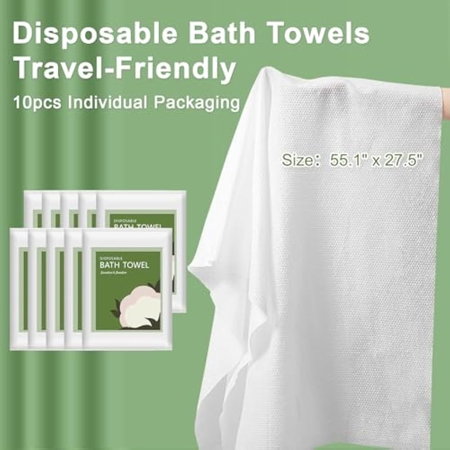 Disposable Bath Towels, 10 Pack 55" x 27.5" Ultra Soft, Quick Dry Disposable Body Towels, Portable Travel Towel for Hotel Camping Beach Swimming Gym Sauna Spa, Personal Care Pet Towels