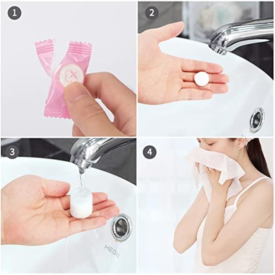 Classycoo Compressed Towels Tablets - Face Towels Disposable, Mini 100 Pack | Soft Individually Wrapped, Cotton, Expands in Seconds, Candy-Shaped, NO-Odor, Facial Washcloths Cleaning/Travel/Camping, Pink