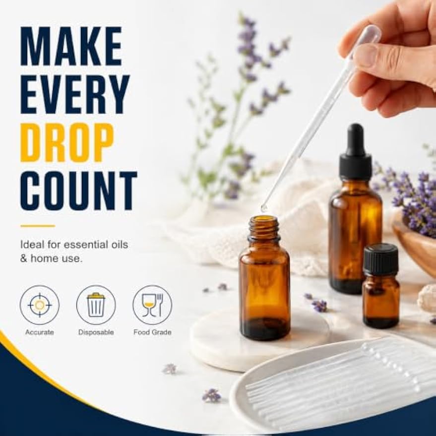 moveland 25PCS 3ML Plastic Dropper Pipettes for Essential Oils, Home Use | Calibrated Clear Scale, Soft & Flexible, Food-Grade Plastic, Disposable, No Cross-Contamination for Science Class, Lab, DIY