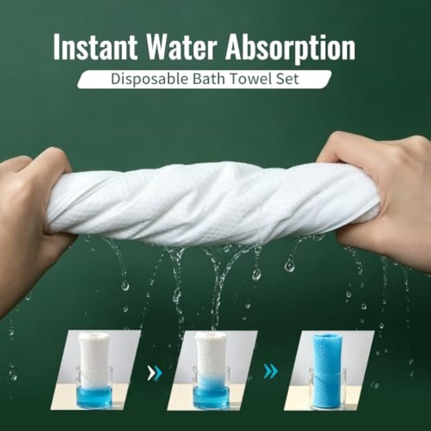 10 Pack Disposable Bath Towel Set, Large 1 Bath Towel with 1 Hand Towel | Individually Wrapped Travel Towels, Soft Absorbent Body Towels for Camping, Hotel, Gym, Beach, RV and Outdoor