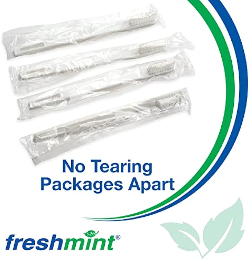 FRESHMINT Individually Wrapped Bulk 30 Tuft Adult Toothbrush (144 Pack) with Soft Nylon Bristles, Perfect for Travel, Hotel, Donation