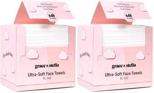 grace & stella Face Towels Disposable XL- Travel Essentials (60 Count) | Ultra-Soft & Absorbent Face Wipes Towelettes, Facial Towels for Cleansing & Makeup Removal - Face Cleansing Foaming Nets