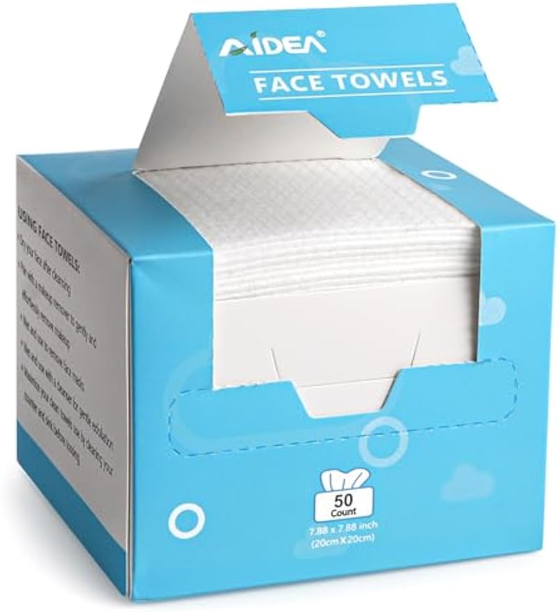 AIDEA Face Towels Disposable-50Ct, Face Cloths for Sensitive Skin | Facial Cleansing Wipes, Facial Towelettes for Makeup Removing, Nursing, Travel, Dry Wipes