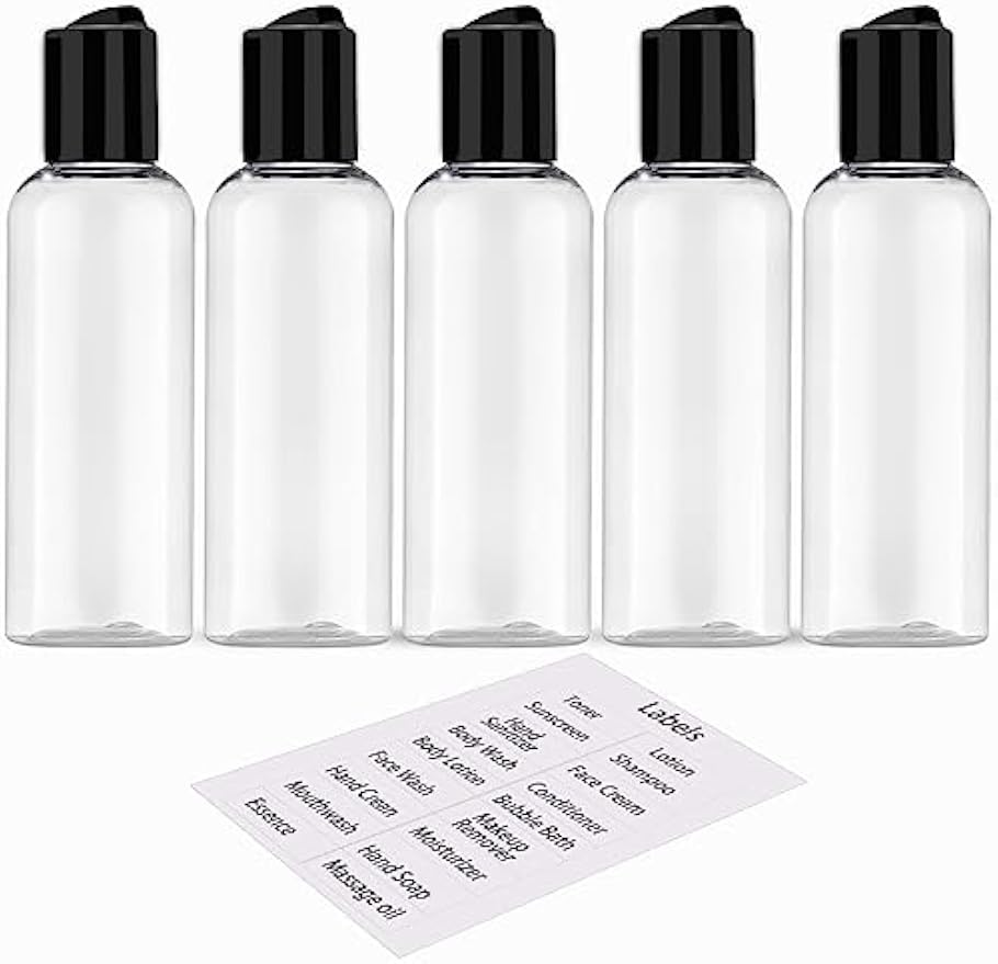 DNSEN 5 Pack 3.4 oz Travel Bottles for Toiletries TSA Approved Leakproof Plastic Empty Travel Size Bottles Containers with Labels