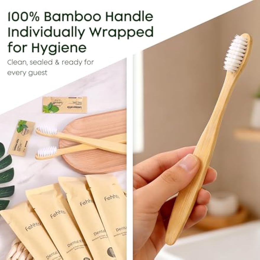 100 Pack Bamboo Toothbrushes with Toothpaste 6g Individually Wrapped | Disposable Travel Toothbrushes Kit, Guest Dental Kit for Hotel Amenities, Airbnb Hosts, Travel & Camping