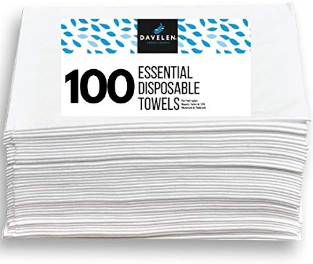 DAVELEN Essential Disposable Hair Towel for Women, 100 Pack 32 inch X 16 inch, Super Absorbent Quick Dry Hair for Drying Curly, Long & Thick Hair (White) (100)