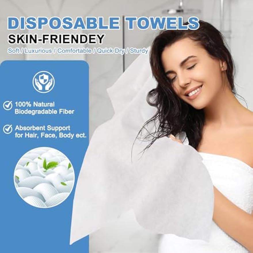 Disposable Towels 100 Count, 32"x16" Ultra Absorbent & Soft Disposable Body Towels, Single-Use Cleaning Towels, Suitable for Home, Salon, Travel, Comping, Gym, Pet, Bulk Towel