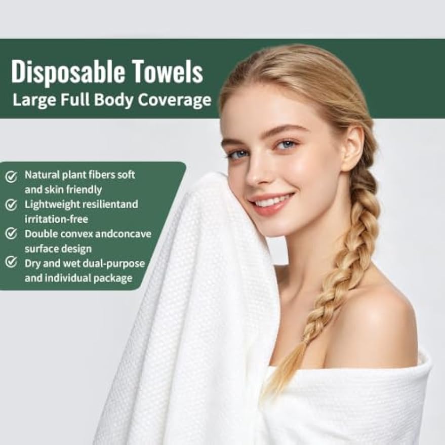 10 Pack Disposable Bath Towel Set, Large 1 Bath Towel with 1 Hand Towel | Individually Wrapped Travel Towels, Soft Absorbent Body Towels for Camping, Hotel, Gym, Beach, RV and Outdoor
