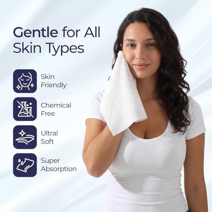 ECOLOOK Disposable Face Towel XL-10"x12" Upgraded Thick Facial Towels, Ultra Soft Clean Face Towels Disposable, 60 Count & 90 GSM, Ideal for Sensitive Skin-2 PACK