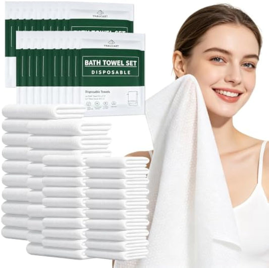 10 Pack Disposable Bath Towel Set, Large 1 Bath Towel with 1 Hand Towel | Individually Wrapped Travel Towels, Soft Absorbent Body Towels for Camping, Hotel, Gym, Beach, RV and Outdoor