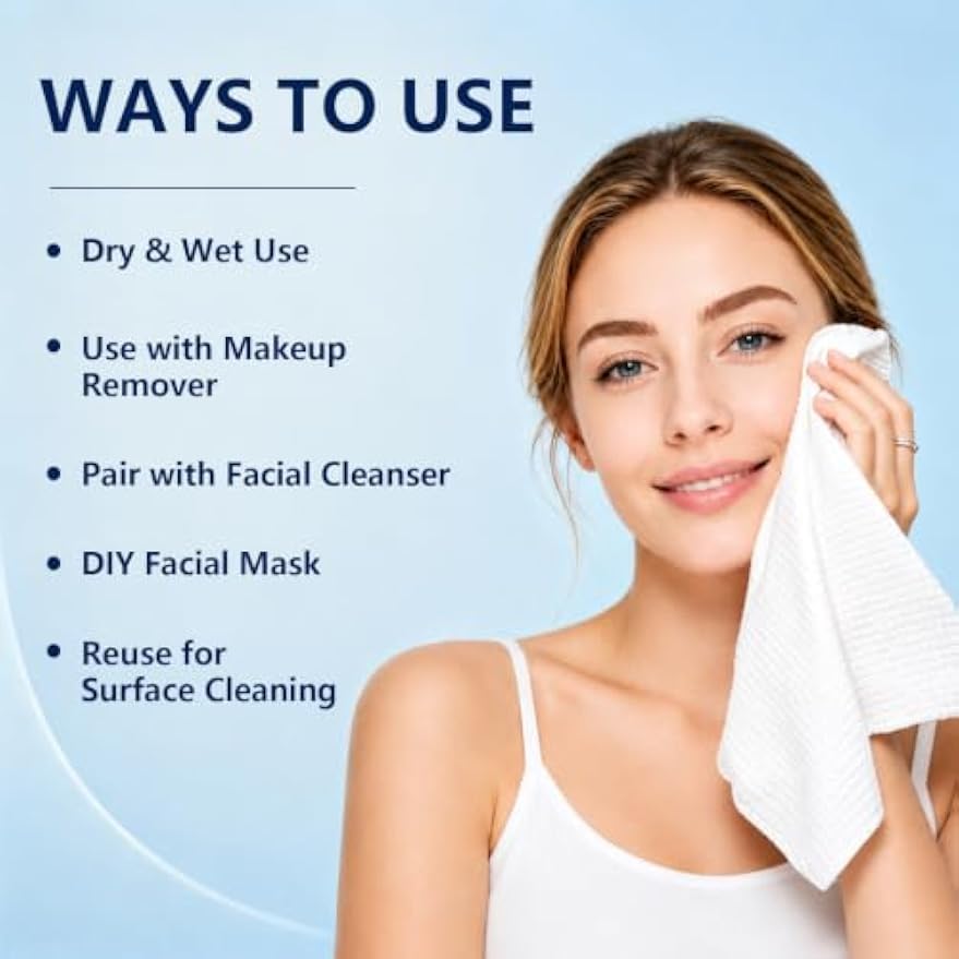 300 Count Disposable Face Towels, Large Size Facial Towels, Weave Texture | Ultra Soft Face Cloths Disposable, Thick Skincare Towels, Biodegradable Dry Wipes for Face Cleansing, Makeup Removal