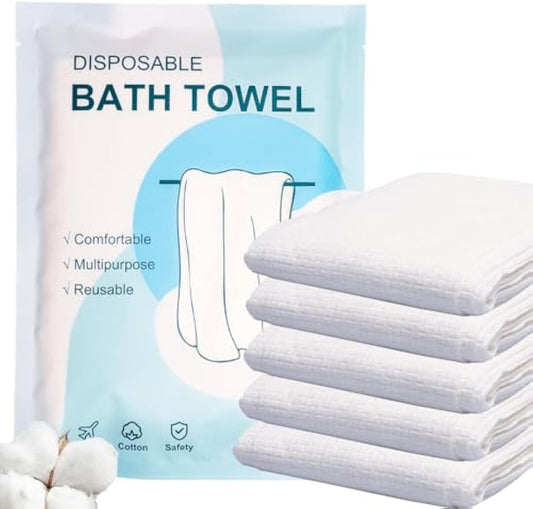 Disposable Bath Towels 5 PCS Large Portable Bath Towels for Travel,55 x 27.5 inch Soft Big Body Towel,Washcloth for Hiking Camping Hotel Bathroom, Individually Packed