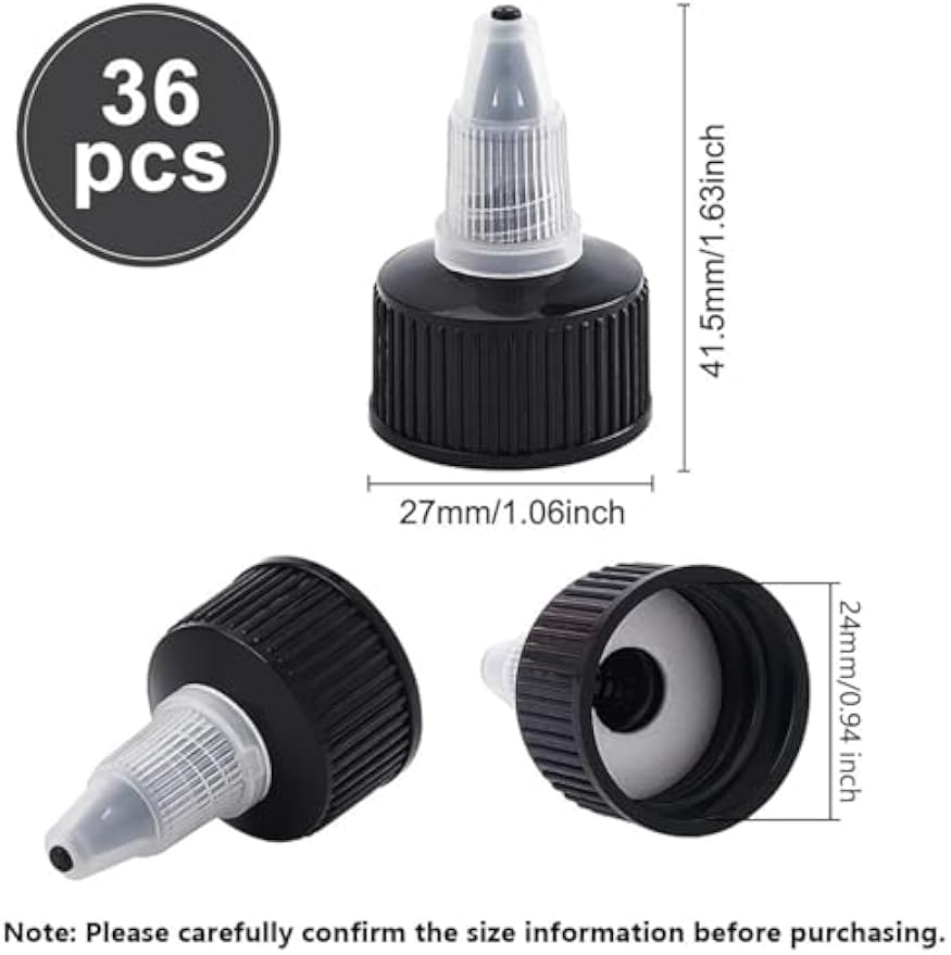 OLYCRAFT 36pcs Squeeze Bottle Cap 24/410 Natural Twist Top Caps Black Replacement Caps Twist Top Cap Bottle Dispensing Lid Bottles Lid Replacement Caps for Squeeze Glue Bottles Dispensing Lids