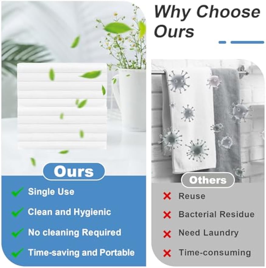 Disposable Towels 100 Count, 32"x16" Ultra Absorbent & Soft Disposable Body Towels, Single-Use Cleaning Towels, Suitable for Home, Salon, Travel, Comping, Gym, Pet, Bulk Towel