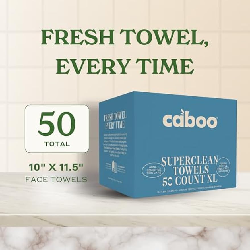 Caboo Tree Free Disposable Face Towels – 50 Soft, Lint-Free Towels | Extra-Large 10x11.5” | Gentle Alternative to Makeup Wipes & Washcloths