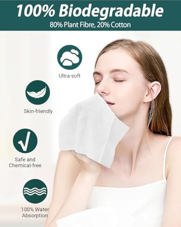 Disposable Face Towels, Large 10"× 12" Clean Face Towels 100 Count | Facial Towels, Soft & Thick Facial Tissue Wipes, for Daily Cleansing, Makeup Removal, for Sensitive Skin Care