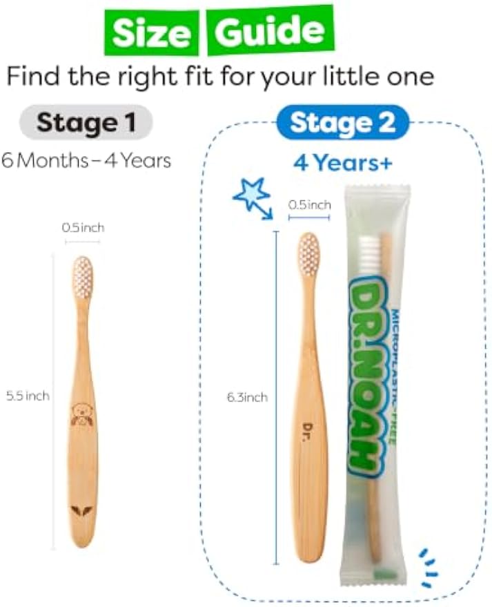 Dr. Noah Microplastic-Free Bamboo Kids Toothbrush, Dentist Designed, Age 4+ | 656 Substances Safety Tested | BPA, PFAS & Phthalate Free | Extra Soft Bristles | 4 pack set, Travel Kit, 4+ year old