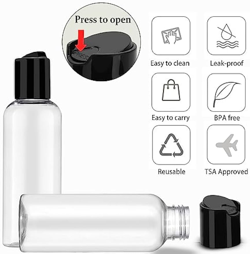 DNSEN 5 Pack 3.4 oz Travel Bottles for Toiletries TSA Approved Leakproof Plastic Empty Travel Size Bottles Containers with Labels