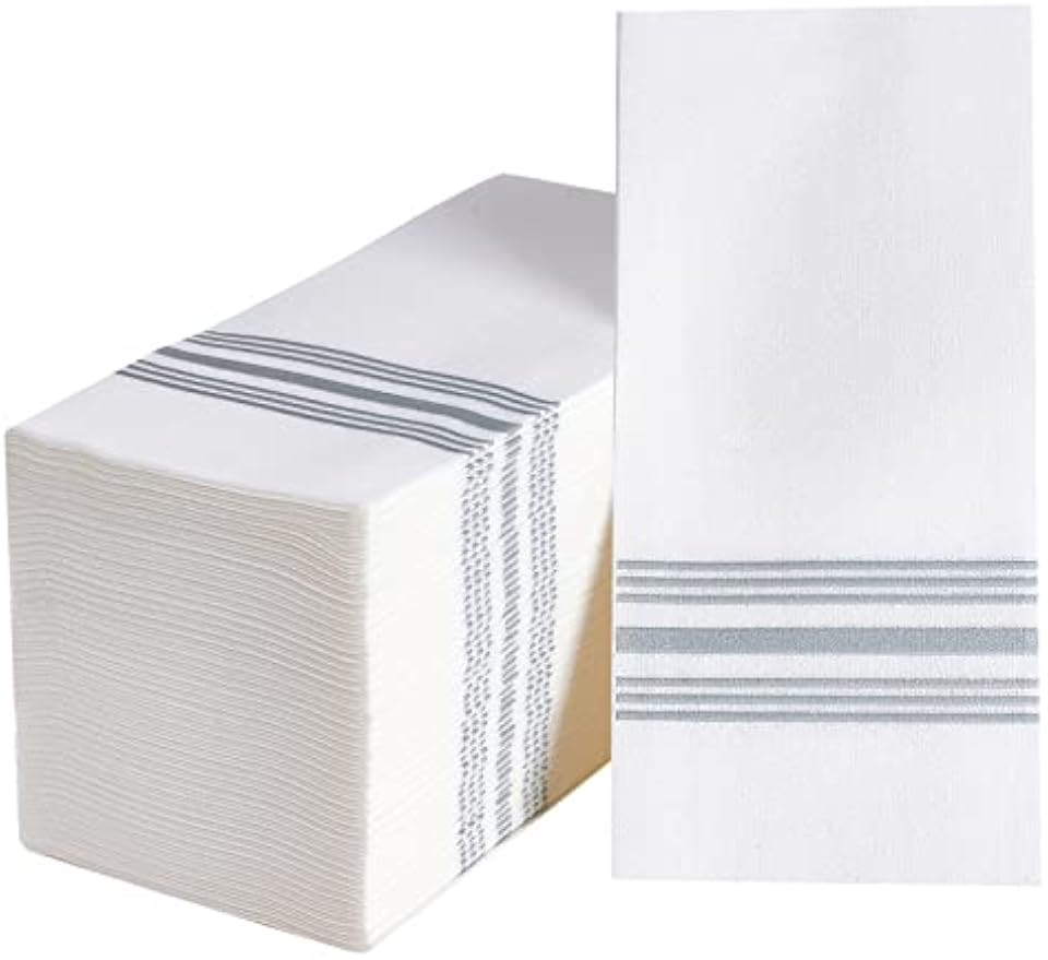 Vplus 150 PACK Guest Towels Disposable Bathroom Napkins, Silver | Soft, and Absorbent, Disposable Paper Hand Towel, Ideal for Dinners, Kitchen, Parties, Weddings, Christmas Party