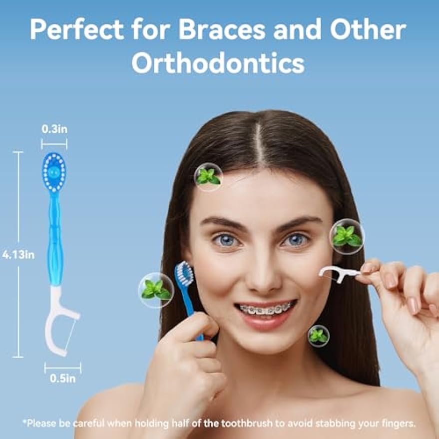 40 Count Disposable Mini Travel Toothbrushes Individually Wrapped, 5 in 1 Pre-Pasted Mini-Brush+Floss+Pick+Tongue Scraper, On The Go Toothbrush with Freshening Bead, Coolmint