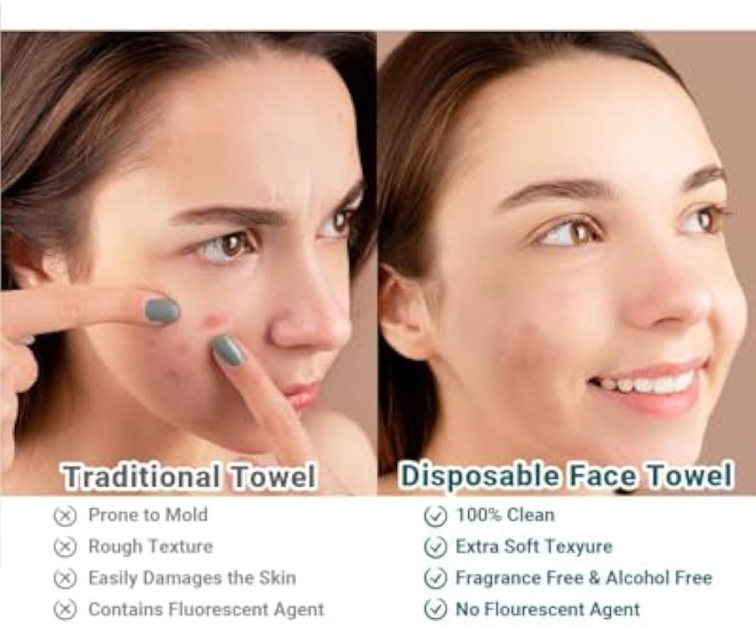 Disposable Face Towels, Large 10"× 12" Clean Face Towels 100 Count | Facial Towels, Soft & Thick Facial Tissue Wipes, for Daily Cleansing, Makeup Removal, for Sensitive Skin Care