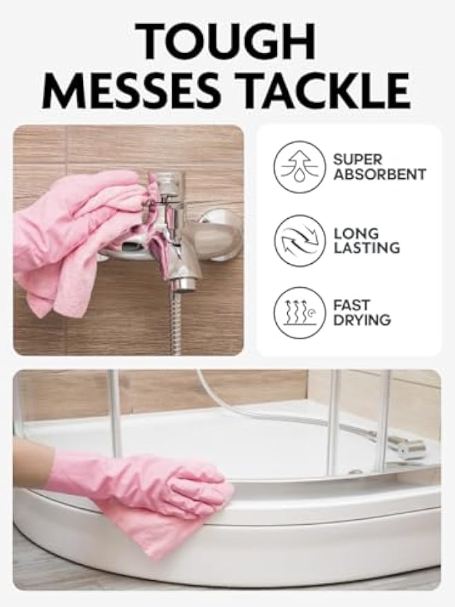 Fantasticlean Microfiber Cleaning Cloth Roll -75 Pack, 12" x 12" (Pink) | Super Absorbent, Lint-free, Tear-away Microfiber Towel Roll, for All-Purpose Cleaning, Reusable Alternative to Paper Towels